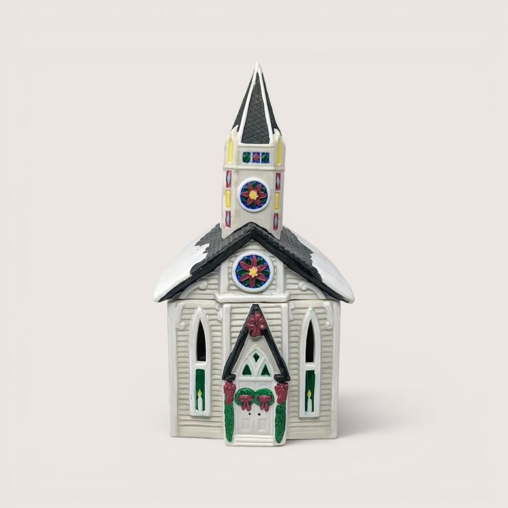1995 Claire Burke Ceramic Christmas Memories Church Tealight Holder